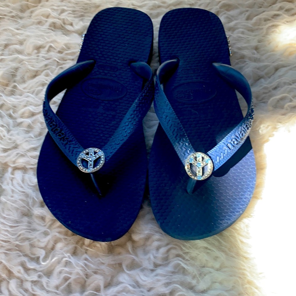 Lori Jack Peace Swarovski Crystal Flip Flops